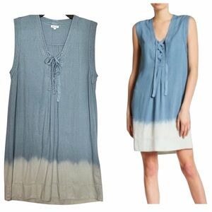 Splendid Dress Indigo Blue Dip Dye Lace Up Shift Sleeveless Lyocell Soft Size L